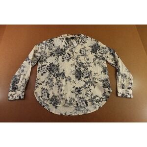 Gap Body Womens XS Petite Gray Floral Print Long Sleeve Poplin PJ Shirt NWT
